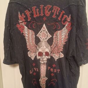 Affliction Men's Charcoal and Red Graphic Tee